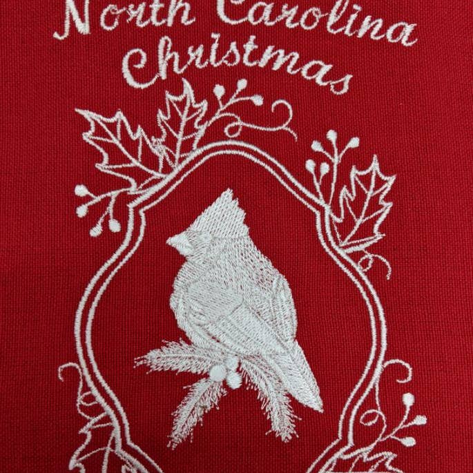 North Carolina Cardinal Christmas Embroidered Towel for wholesale by Sheryl's Stitchery Niche