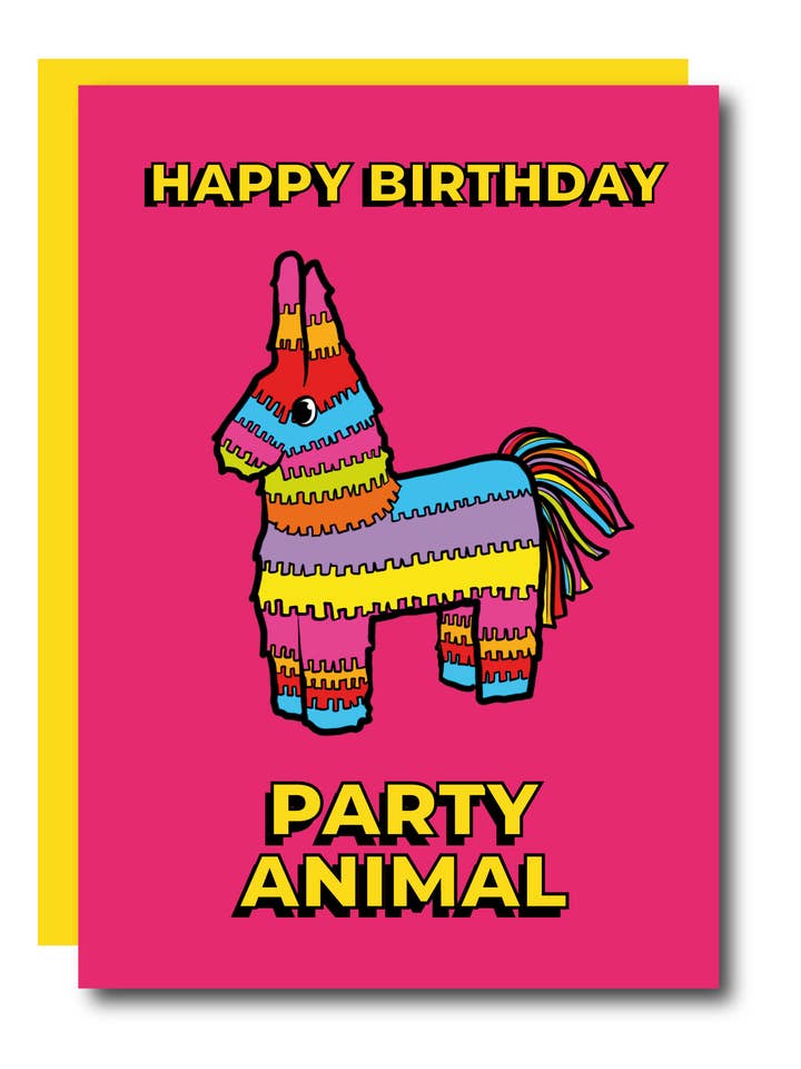 Carte de voeux Happy Birthday Party Animal Piñata pour la vente par Studio Soph (We Pay Your Import Fees - We Ship DDP)