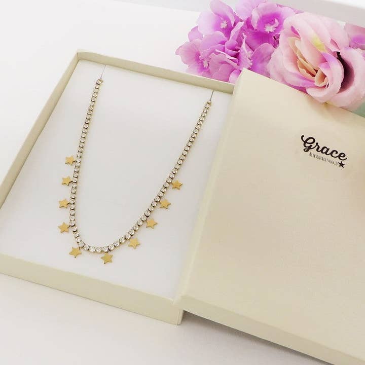 Daemon srls - Wholesale Pendant/Charm Necklace - ASTRA ~ ACCIAIO INOSSIDABILE -Collana tennis in cubic zirconia con stelline4