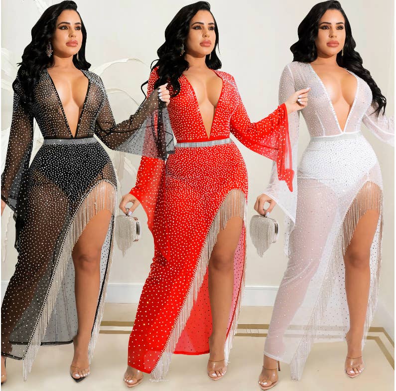 Western Fashion - Wholesale Gown - Women's - 7174 Rhinestone Slit Dress