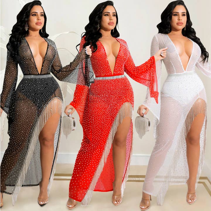 7174 Rhinestone Slit Dress for wholesale by Western Fashion