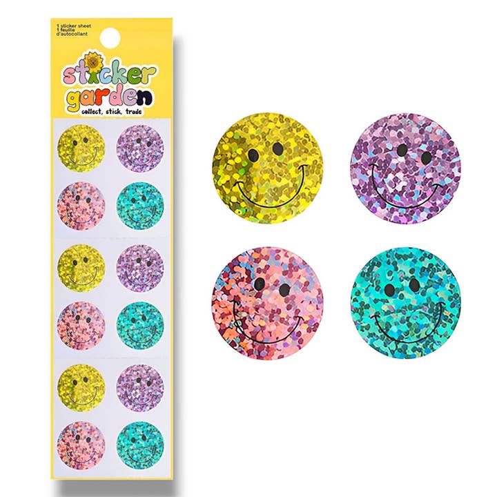 Sparkle Happy Face Fun Stickers for wholesale by Sticker Garden