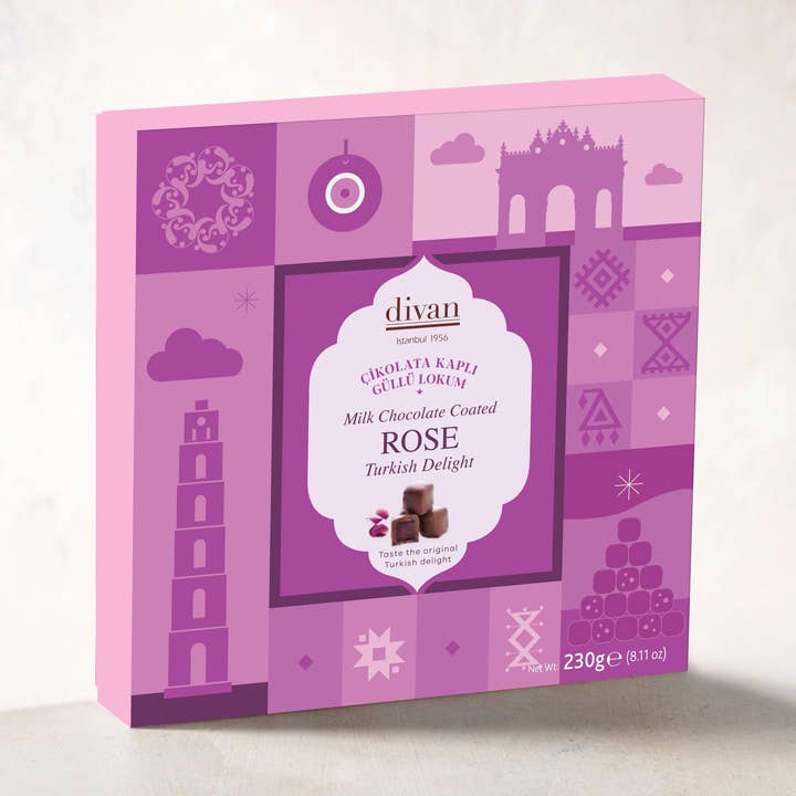 Divan Turkish Delight | Chocolate Coated Rose | 230 gr. for wholesale by Divan Patisserie Uk