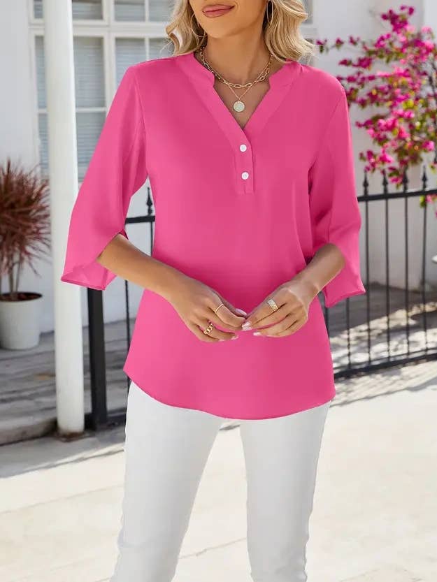Lovesoft - Wholesale Blouse - Women's - V-neck Medium sleeve chiffled chiffon top