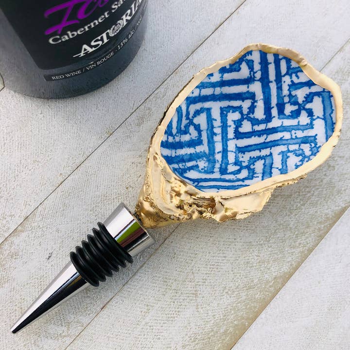 Place of Grace Designs - Vente Bouchon de vin - Bouchon à vin en forme de coquille d'huître, treillis bleu