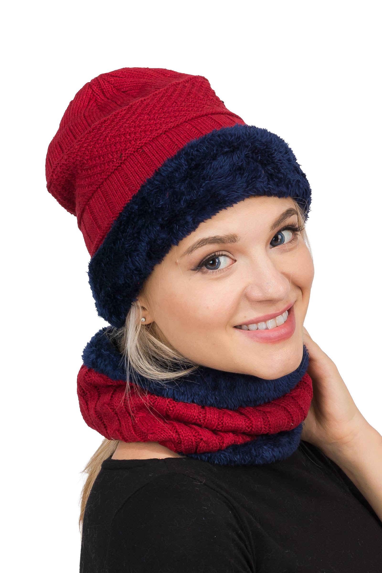 ASSORTED Earth Tone Cable Knitted Fur Beanie Scarf for wholesale on Faire17