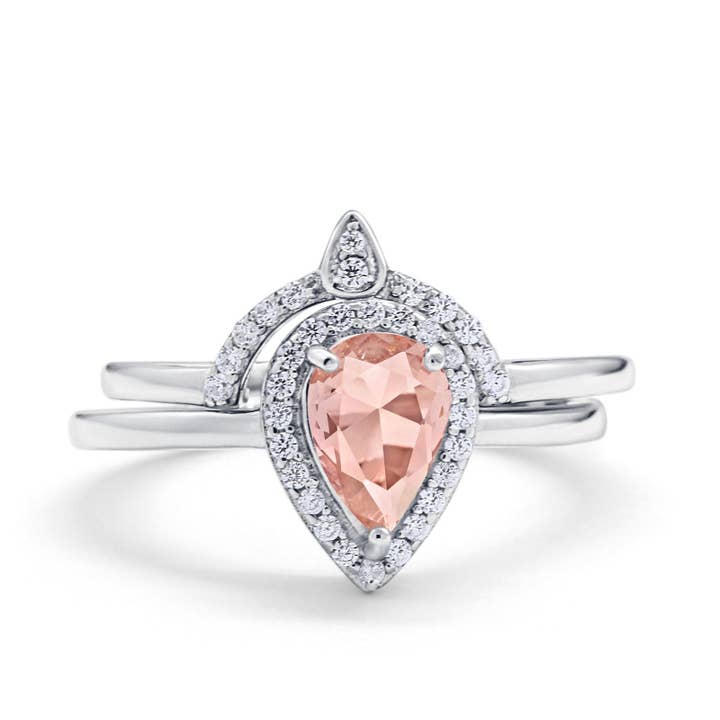 Two Piece Teardrop Engagement Ring Simulated Morganite CZ for wholesale on Faire