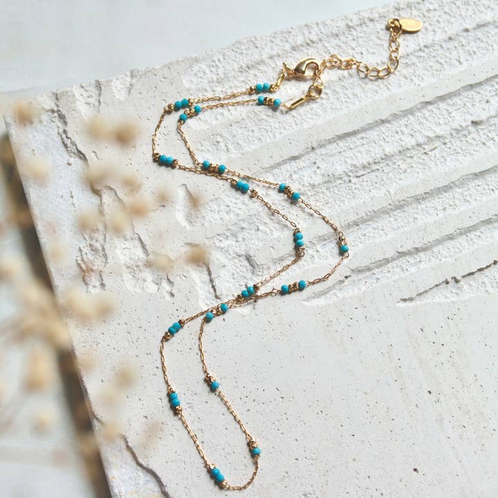 Mesa Blue - Wholesale Beaded/pearl necklace - Beaded Turquoise Chain Necklace1