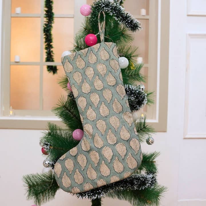 Bohemian Block Print Tree Christmas Stocking - Panchi for wholesale by Fabdivine