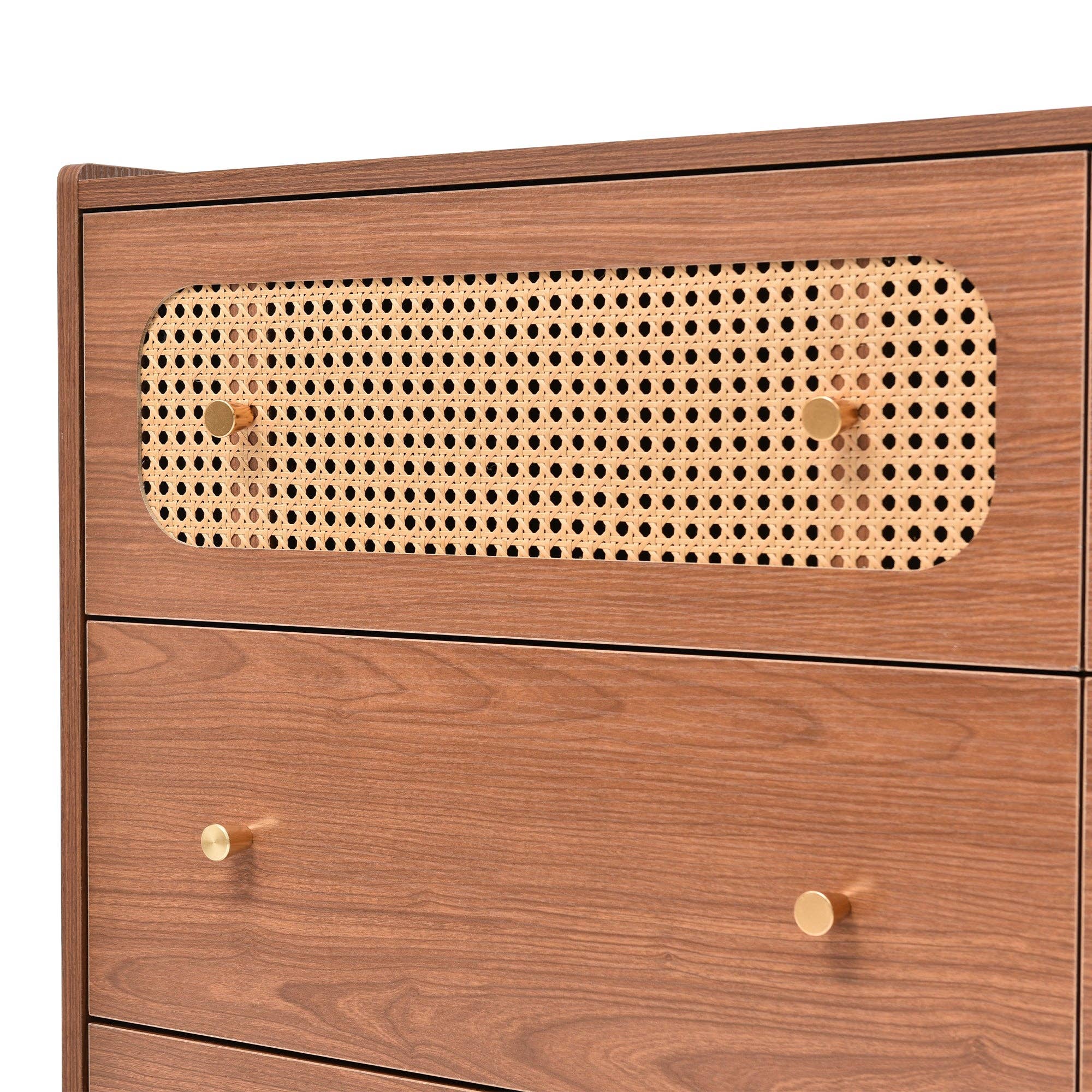 Urban Meuble - Wholesale Cabinet - Vintage sideboard with 6 rattan drawers, golden handles and legs, 120*90*40cm DELMO15