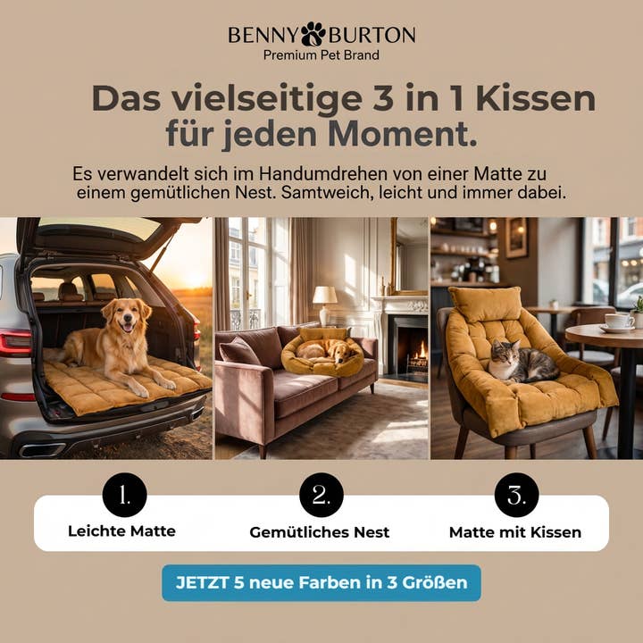 BennyBurton (Walk-Buddy Hundezubehör) – Großhandel Haustierbett – Hund – Leichte Matte mit Kissen mit drei verschiedenen Liegemöglichkeiten3