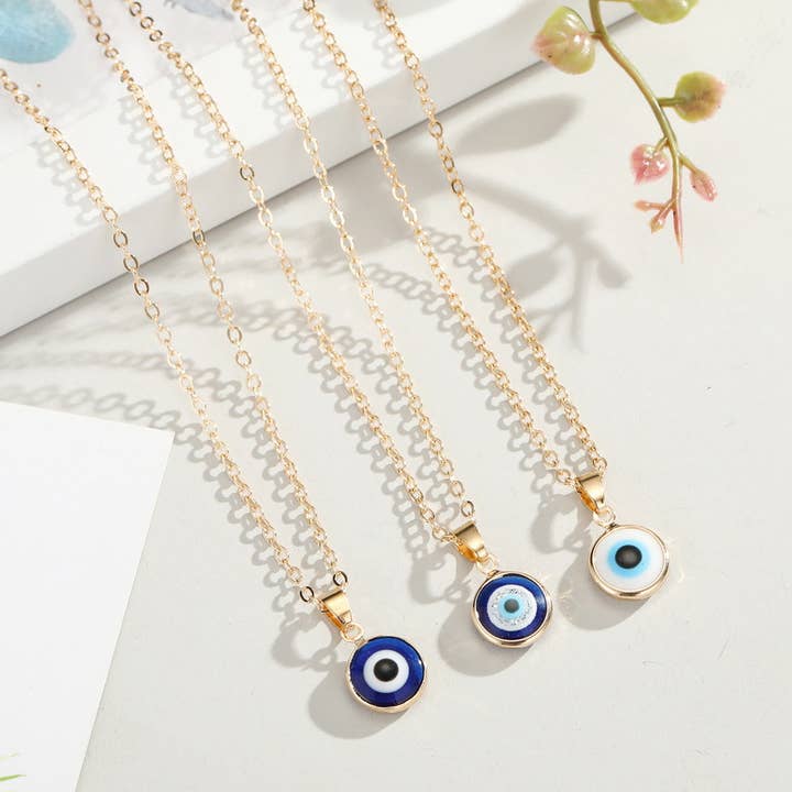 Evil Eye-halsband - mörkblått och vitt i guld för wholesale av Gemscape UK