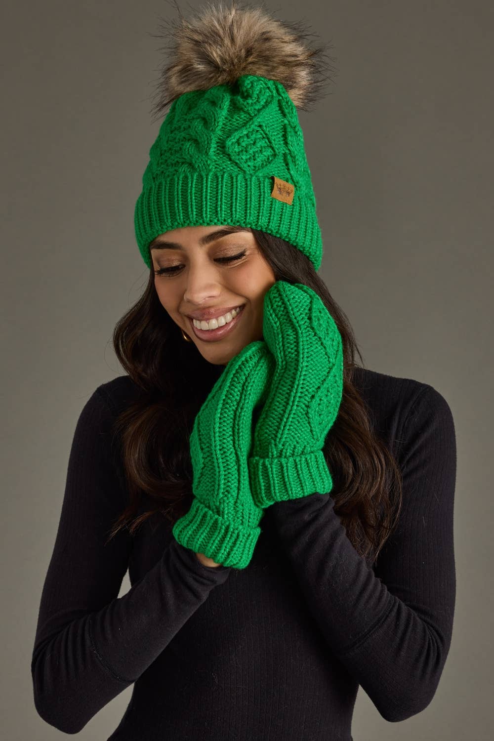 Panache Apparel Co. - Wholesale Mittens - Women's - Bright Green Cable Knit Mittens1