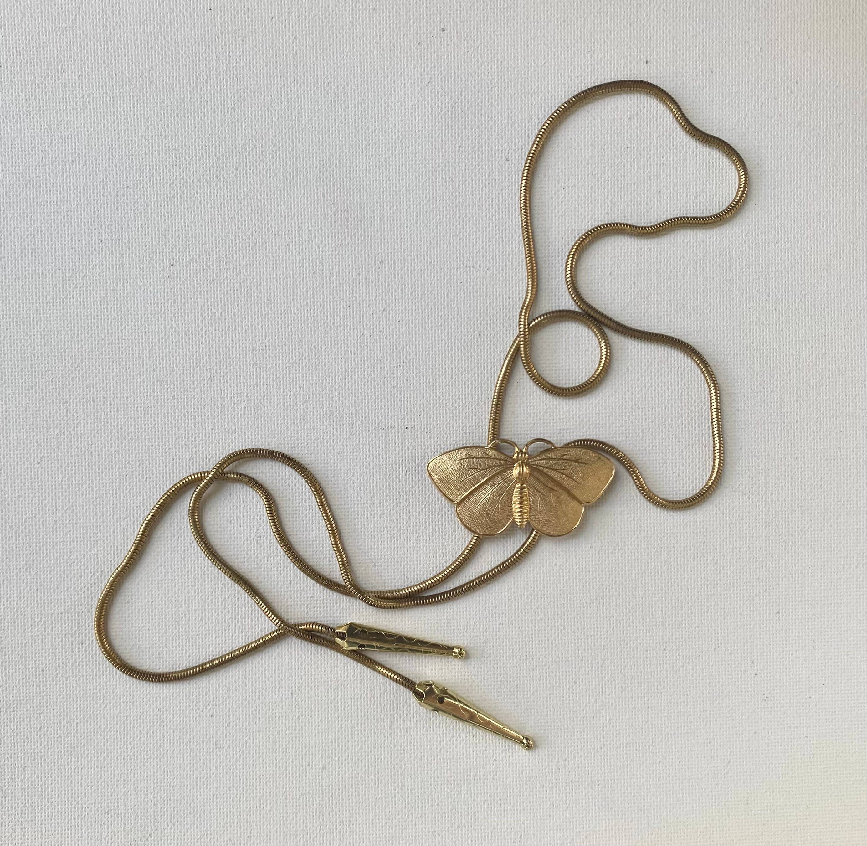 Odyssey & Oddities - Wholesale Pendant/Charm Necklace - HANDMADE Vintage Brass Butterfly Bolo - Brass Snake Chain