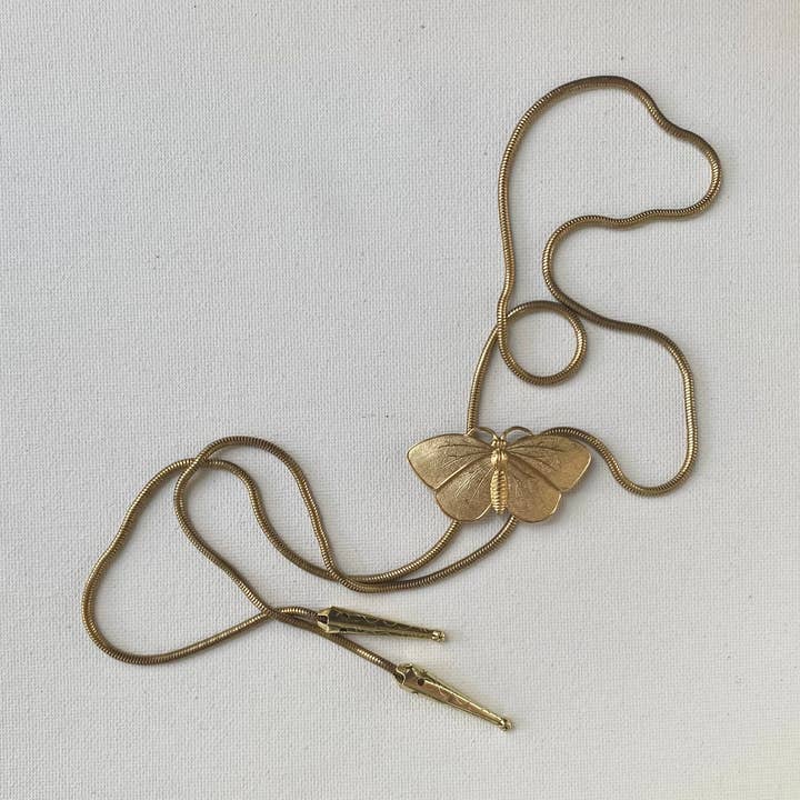 HANDMADE Vintage Brass Butterfly Bolo - Brass Snake Chain for wholesale by Odyssey & Oddities