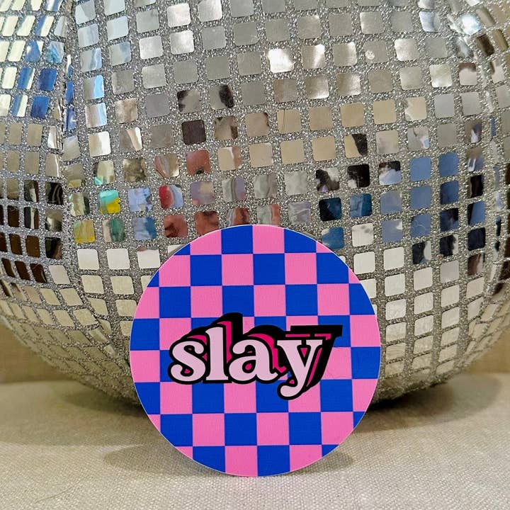 The Blank Canvas Company - Wholesale Sticker - Checkerboard Pink & Blue Slay - Vinyl Empowerment Sticker4