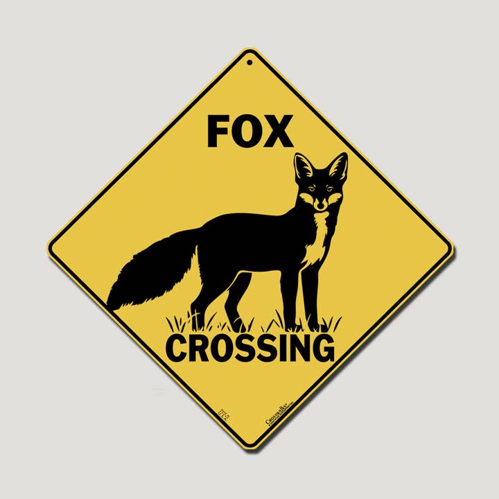 Fox Silhouette Crossing 12" x 12" Aluminum Sign for wholesale by Atlas Screen Printing
