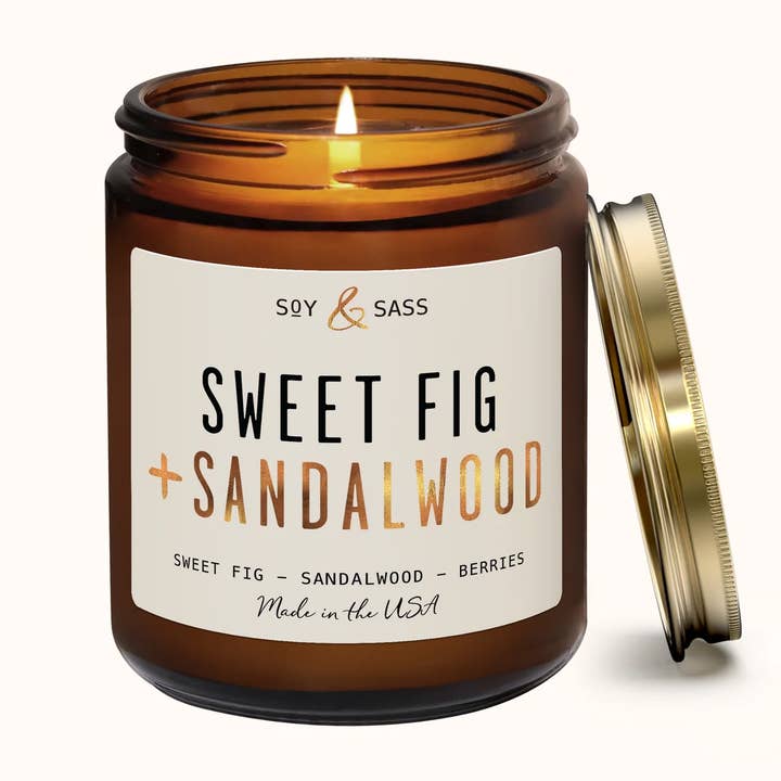 Sweet Fig & Sandalwood Soy Candle 7.2 oz Home Decor & Gifts for wholesale by Soy and Sass