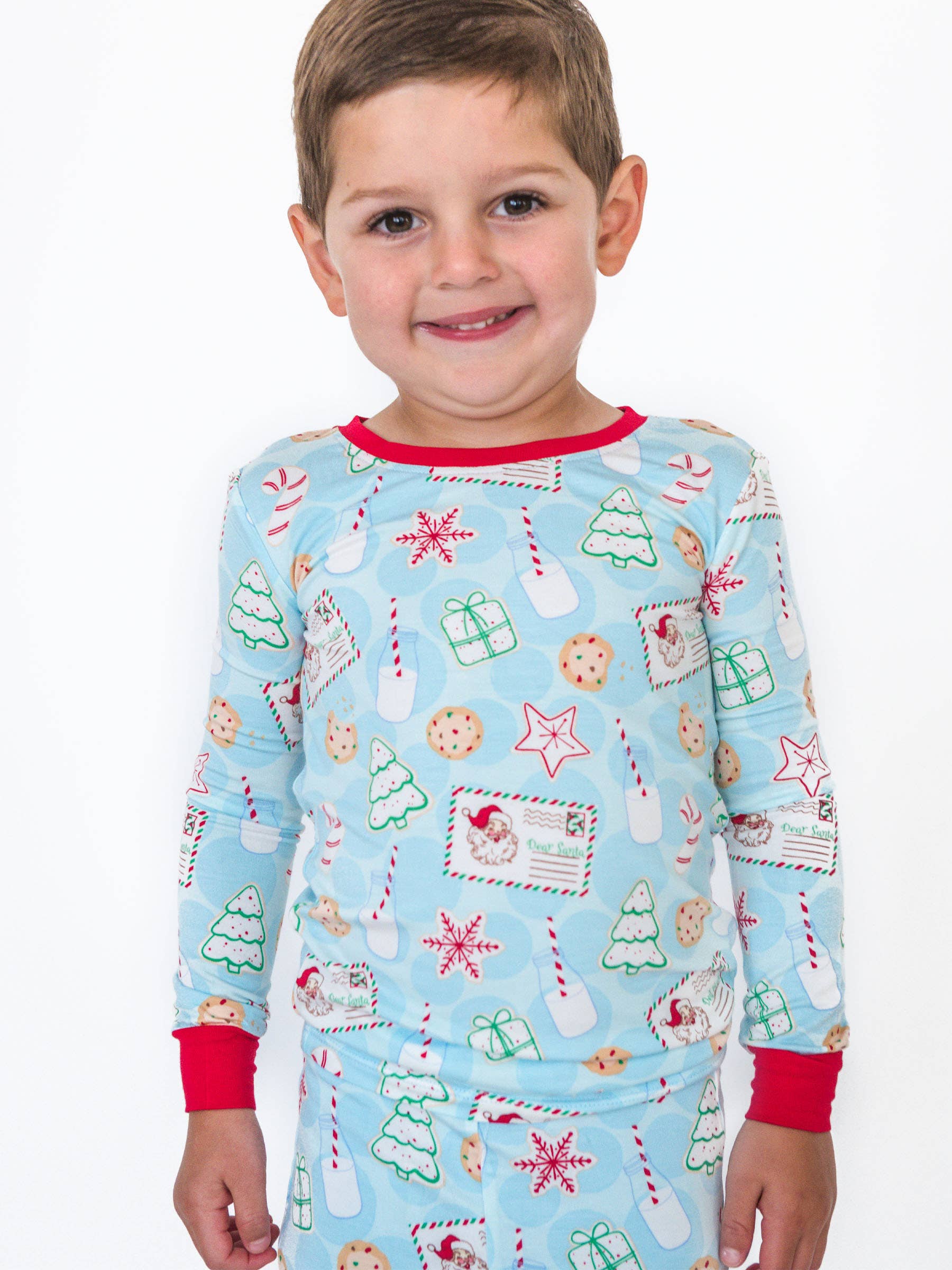 Blue SoftSnooze™ Kids Bamboo Viscose Santa Sweets Long Sleeve Pajama Set for wholesale on Faire0