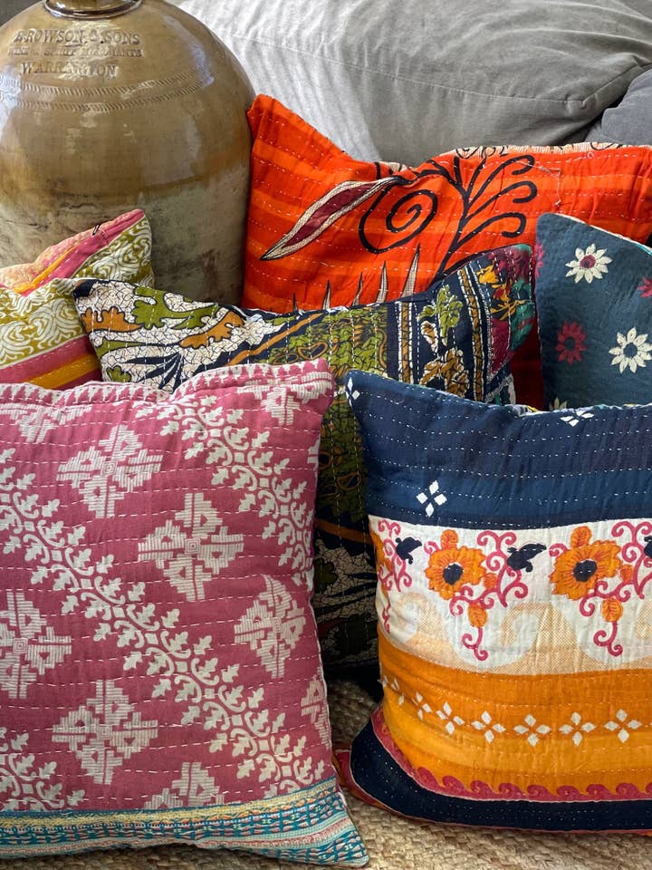 12 PK One of a Kind Vintage Kantha Pillow Cover 18"x18" for wholesale by Vintage Addiction