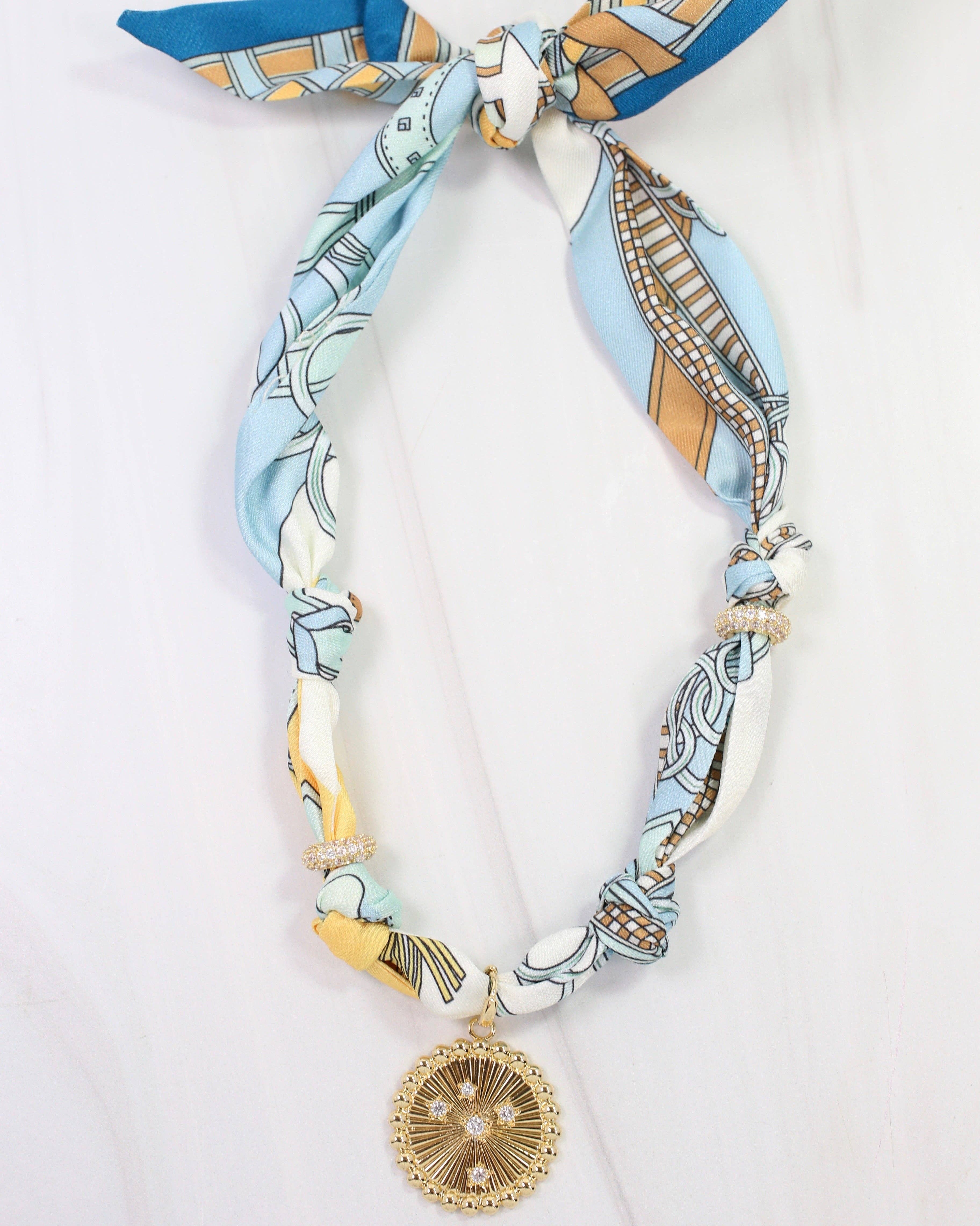 Caroline Hill - Wholesale Pendant/Charm Necklace - Shannon Scarf Charm Necklace Light Blue
