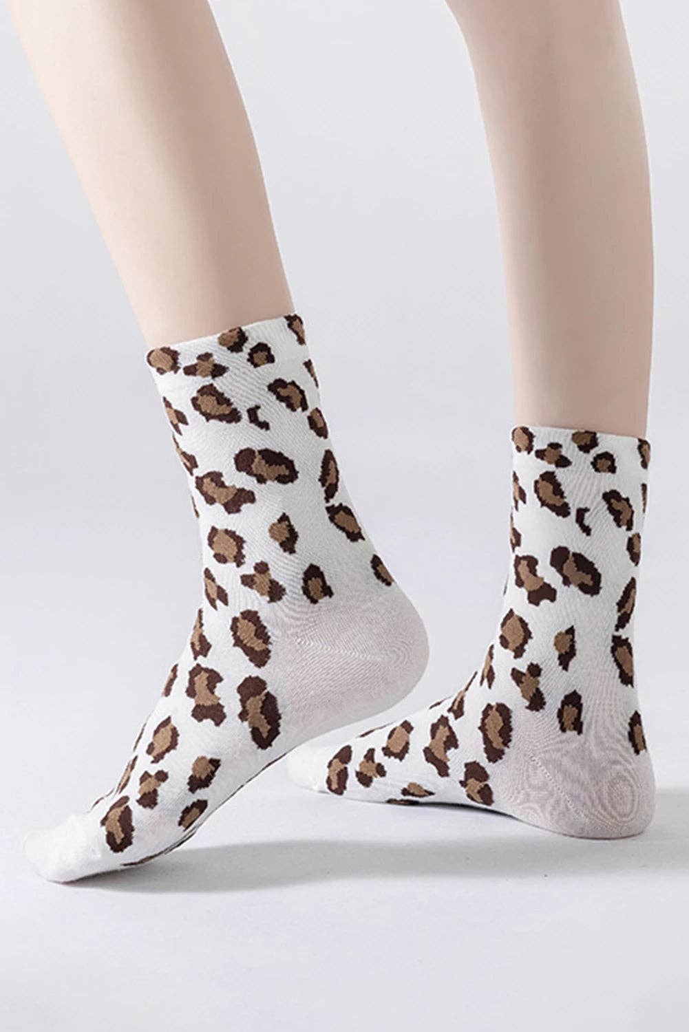 White Leopard Print Polyester Cotton Socks for wholesale on Faire1