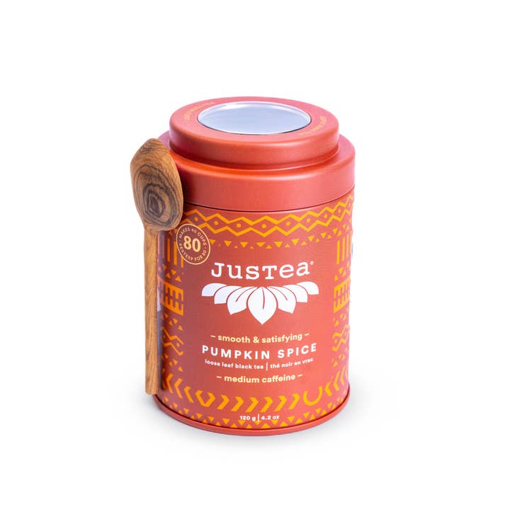 JusTea - Wholesale Loose Tea - PUMPKIN SPICE Tin & Spoon - Organic, Fair-Trade, Black Tea