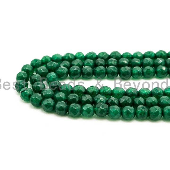 BestBeads&Beyond – wholesale Pärlor – Emerald Jade pärlor, 3mm/4mm Fasetterad runda gröna Jade pärlor, Grön Ädelsten pärlor, 15.5tums sträng, SKU #U128