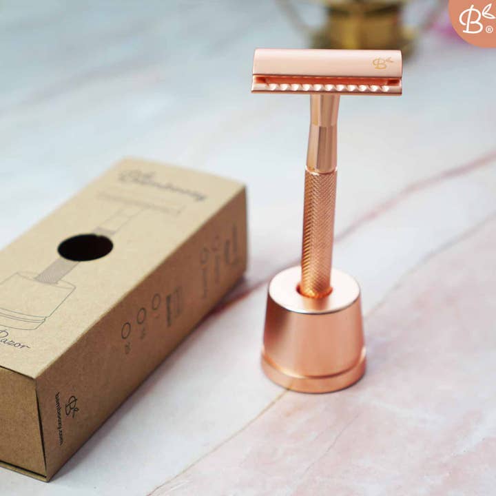 Bamboozy x Cosmeau – wholesale Razor – Safety Razor with Stand · 20x Platinum Blades10