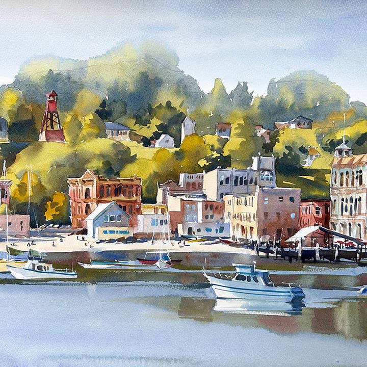 Panorama di Port Townsend - Dipinto ad Acquerello Originale per la vendita all'ingrosso da parte di Ina Xi Watercolor