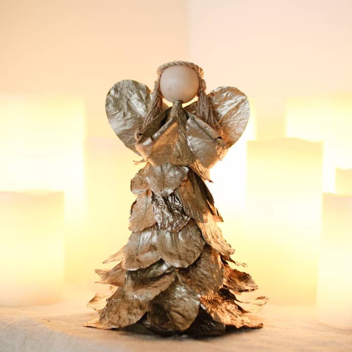 Dekorasyon Gifts Decor - Wholesale Christmas Decoration - 8" Butterfly Leaf Tabletop Angel (Soft Gold)