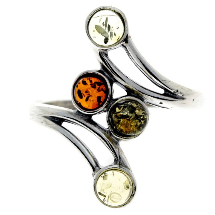 925 Sterling Silver & Genuine Baltic Amber Multi Stones Modern Ring - 7355 for wholesale by SilverAmber Jewellery