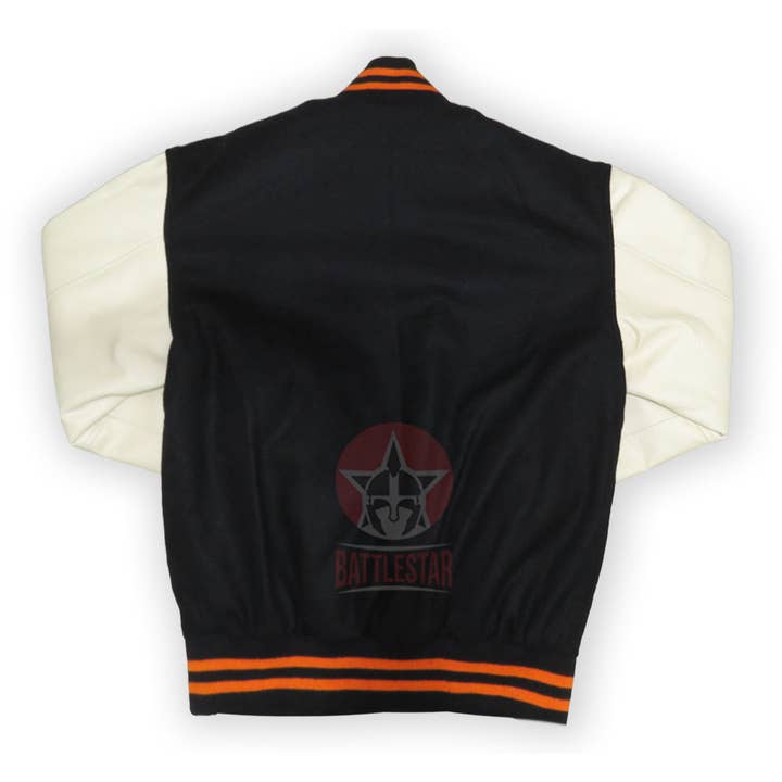 Battlestar Clothing & Gear Co - Wholesale College/Baseball Jacket - Men’s - Black Wool Cream Leather Sleeves Varsity Jacket1