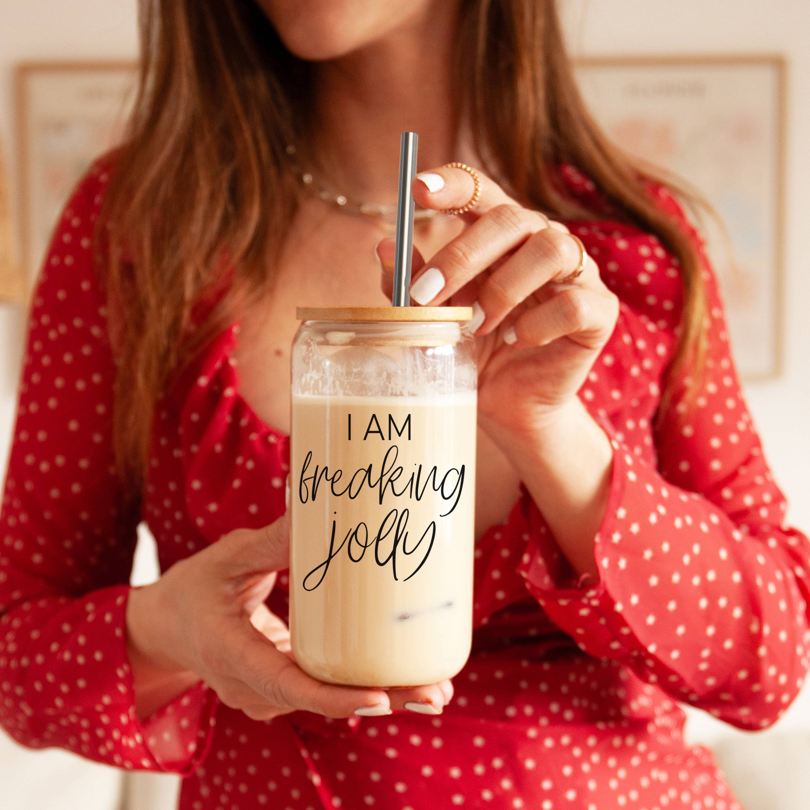 Gia Roma - Venta al por mayor Vaso/copa - Tazas de cristal para café navideñas con pajitas y tapa de madera, diseño de copos de nieve120