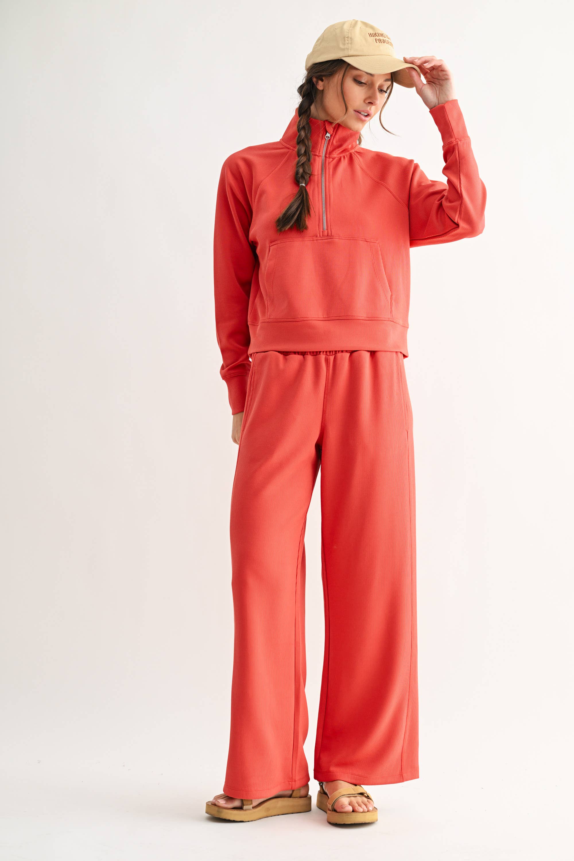 Mono B - Vente Sweat-shirt – femme - Pull à col zippé 1/4 en maille côtelée Luxe Sand Wash12