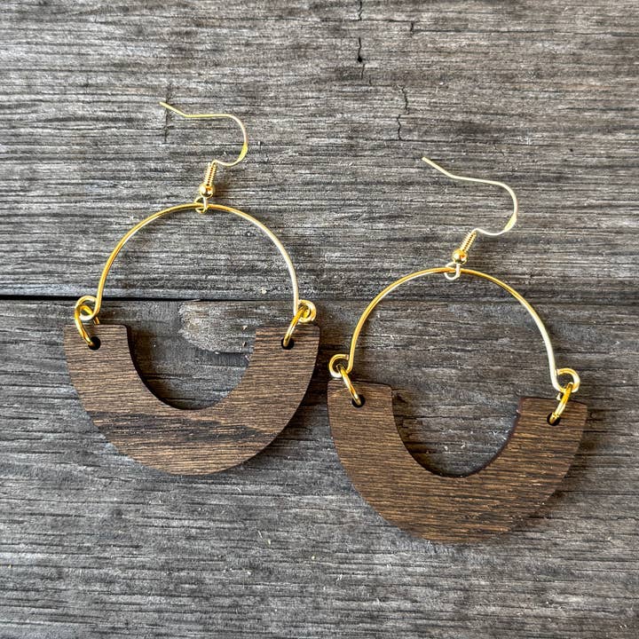 Remix Hoops - Dark Walnut - Wooden Earrings for wholesale by Be Like Missy