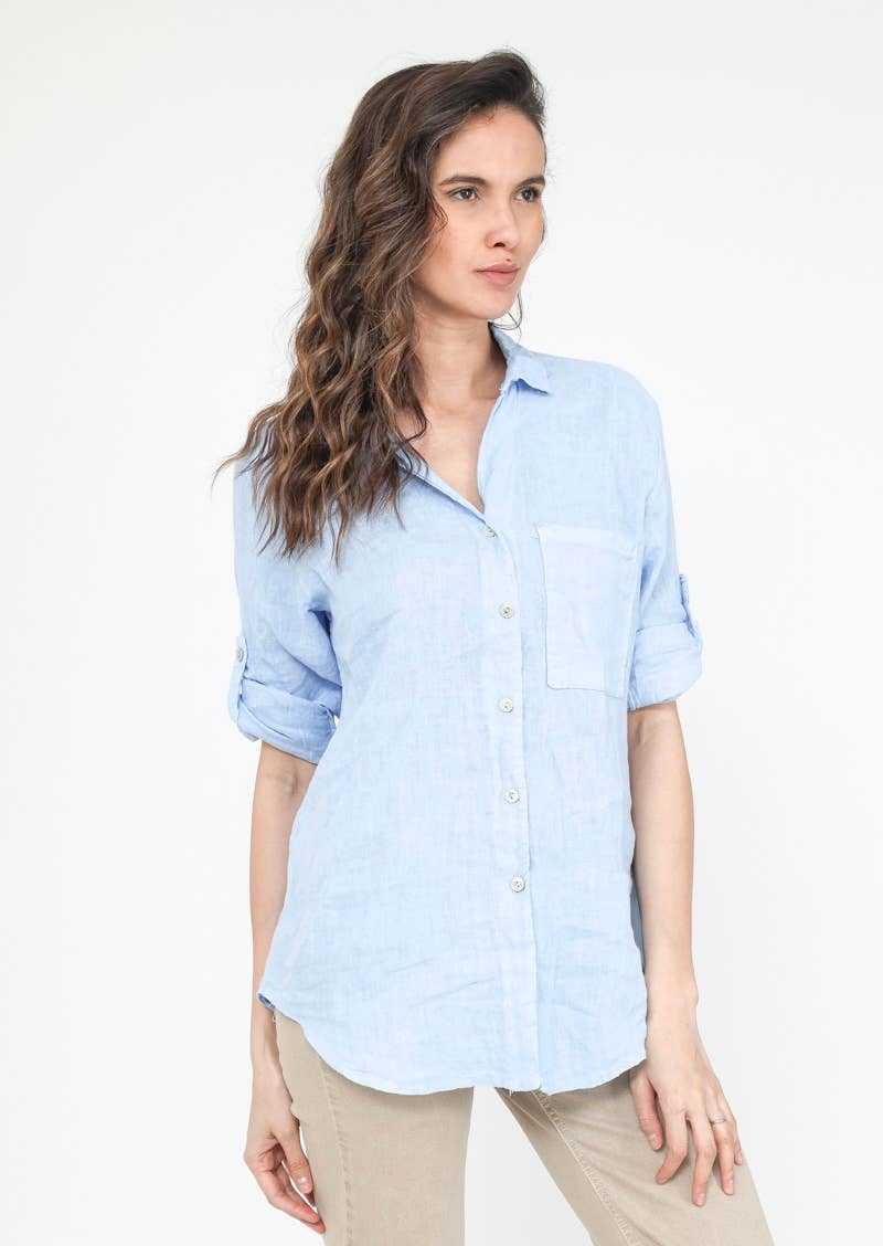 LINEN & COTTON HOUSE - Wholesale Button Down Shirt - Women's - LINEN SHIRT WITH SQUARE POCKET, SPRING SUMMER 7400113