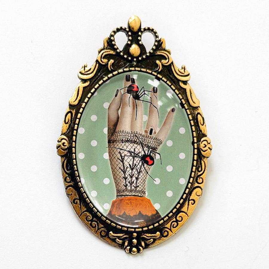 Asunder Bazaar - Wholesale Brooch - Victorian Black Widow Hand Brooch Vintage Halloween Art 2