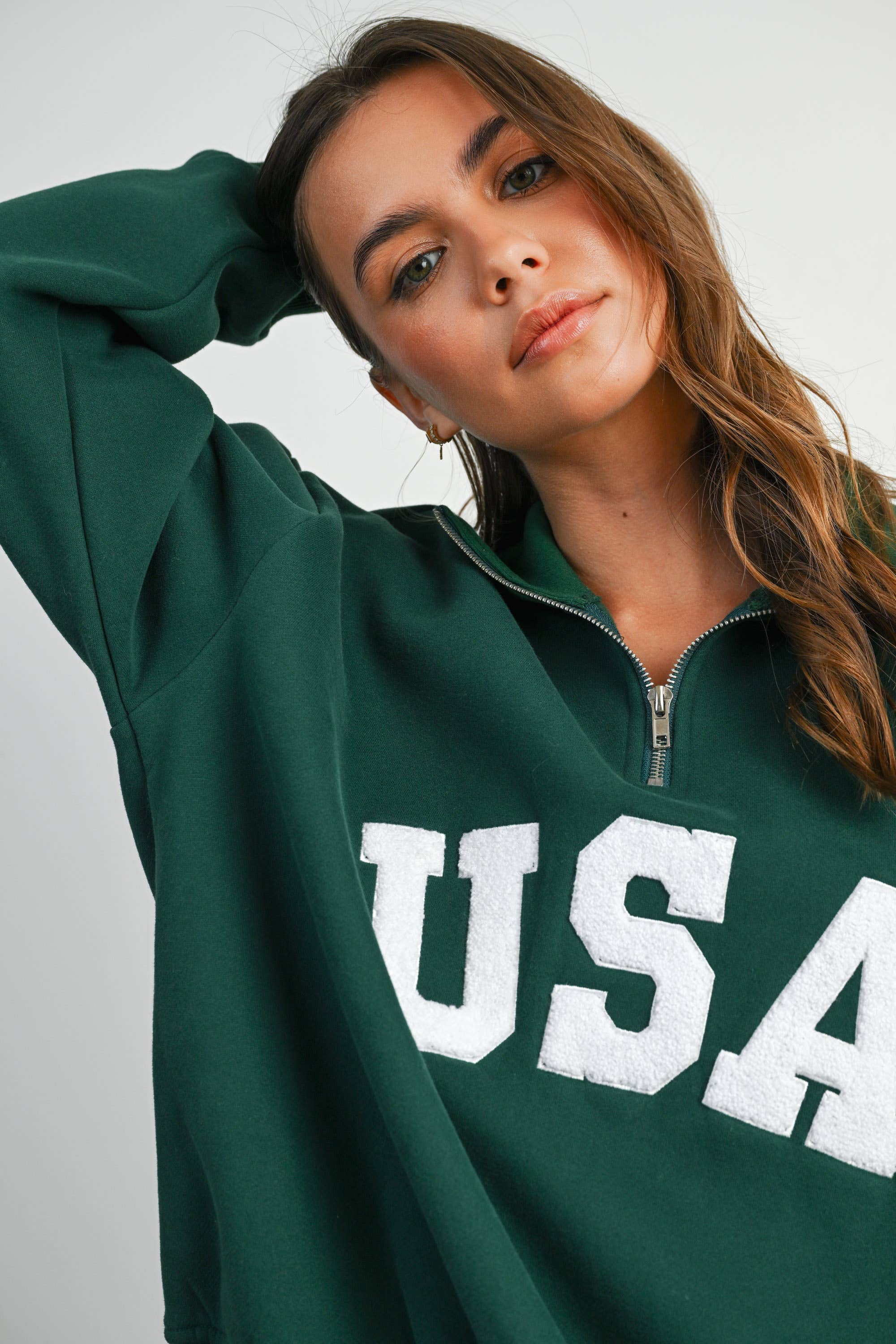 BUTTERMELON - Wholesale Sweatshirt - Women's - Quarter Zip Long Sleeve Top - BMT77954