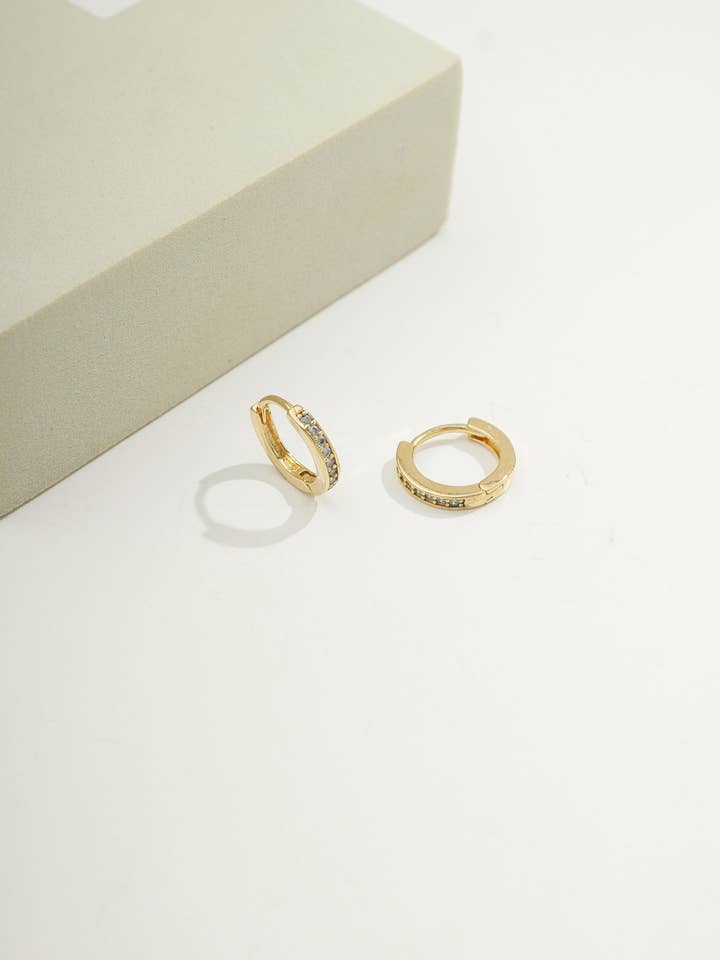 14k Gold Filled Small Mia Pavé Huggies | Everyday Jewelry for wholesale by Bossaglam Jewelry