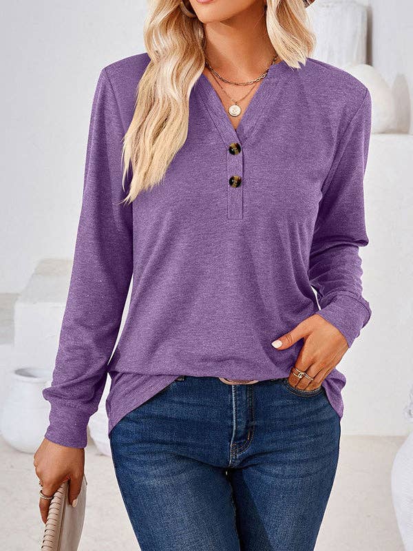 UZ Wholesale Store – Engroshandel Tunika - Dame – Løse T-shirts med V-hals med split-joint med lange ærmer4