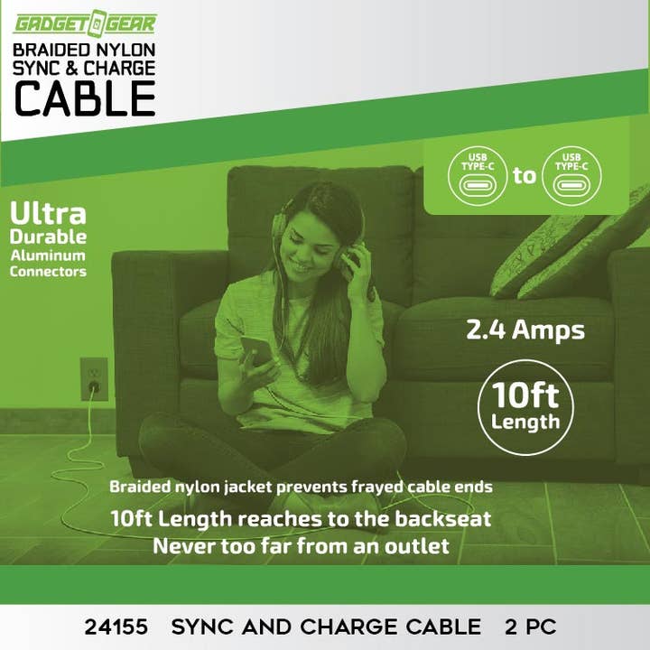 Gadget Gear 10ft Charging Cable USB-C to USB-C Fast Charge for wholesale by Novelty Closeout