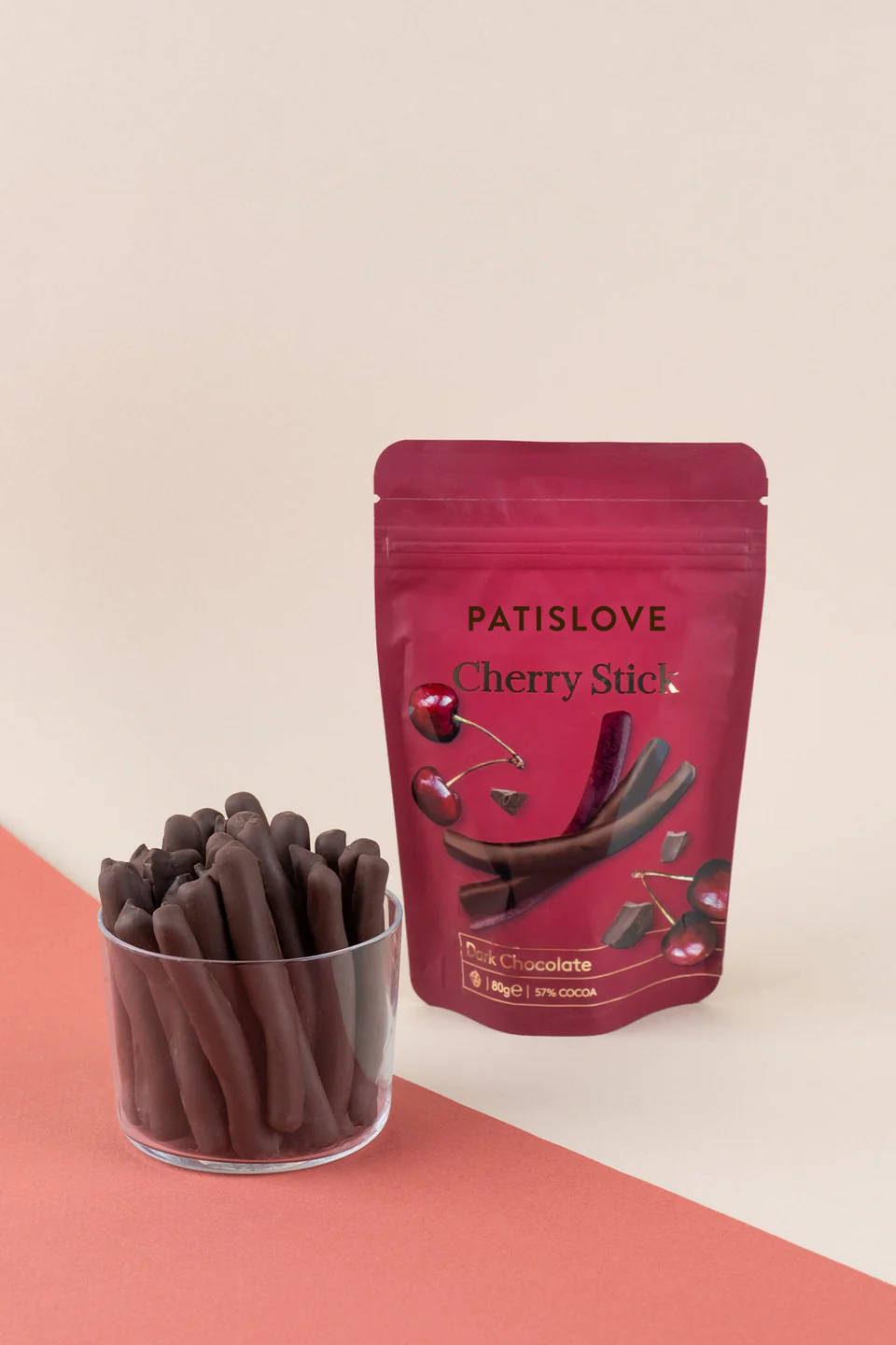 Patislove - Wholesale Chocolate Covered Sweets - Cherry Stick Dark Chocolate, 80G5