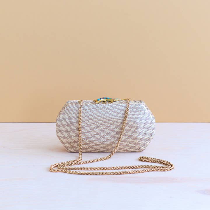 Dusty Rose Houndstooth Clutch - Straw Clutch | LIKHÂ for wholesale on Faire