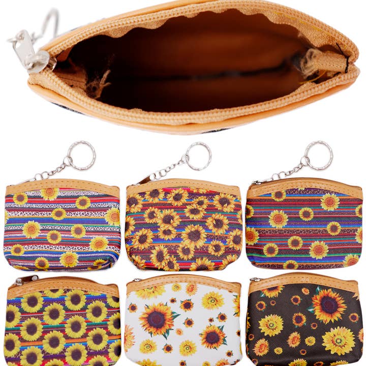 Cap Zone - Wholesale Coin Purse - Women's - Sunflower Navajo Tribal Vegan Leather Coin Purse