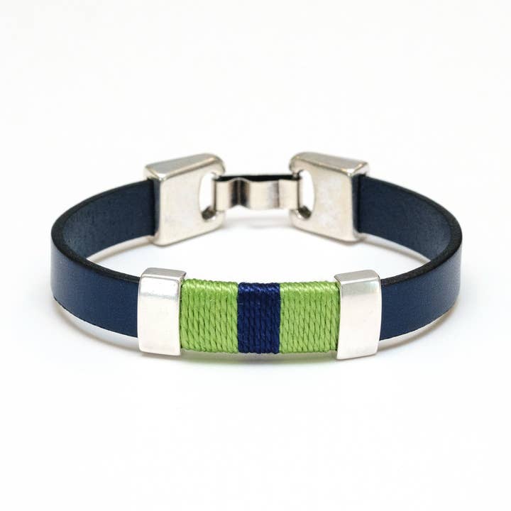 Bristol - Navy/Lime/Navy/Silver - Bracciale in pelle per la vendita all'ingrosso da parte di Allison Cole Jewelry