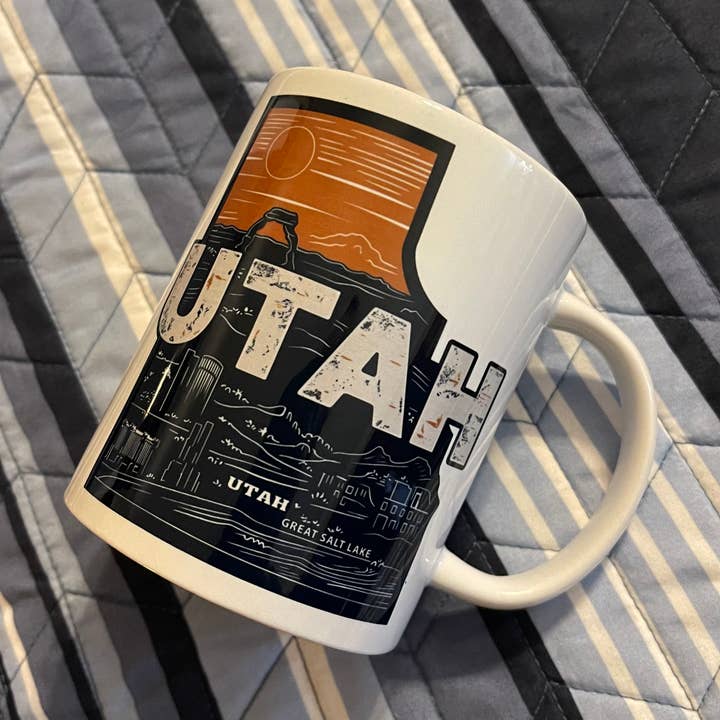 Utah Vintage Retro State 15oz Coffee Mug for wholesale by Prairie Chicken Sticker Shop & Gifts