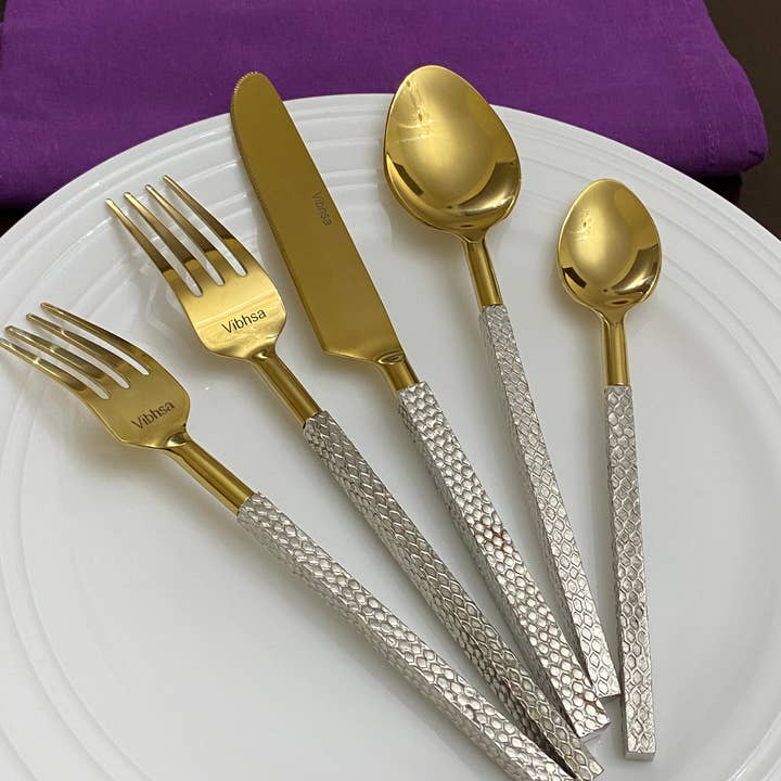 Vibhsa - Set di posate in acciaio dorato, 20 pezzi per la vendita all'ingrosso da parte di Vibhsa