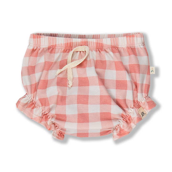 Cottontail Pink Gingham Ruffle Shorties for wholesale by Little Road Co.