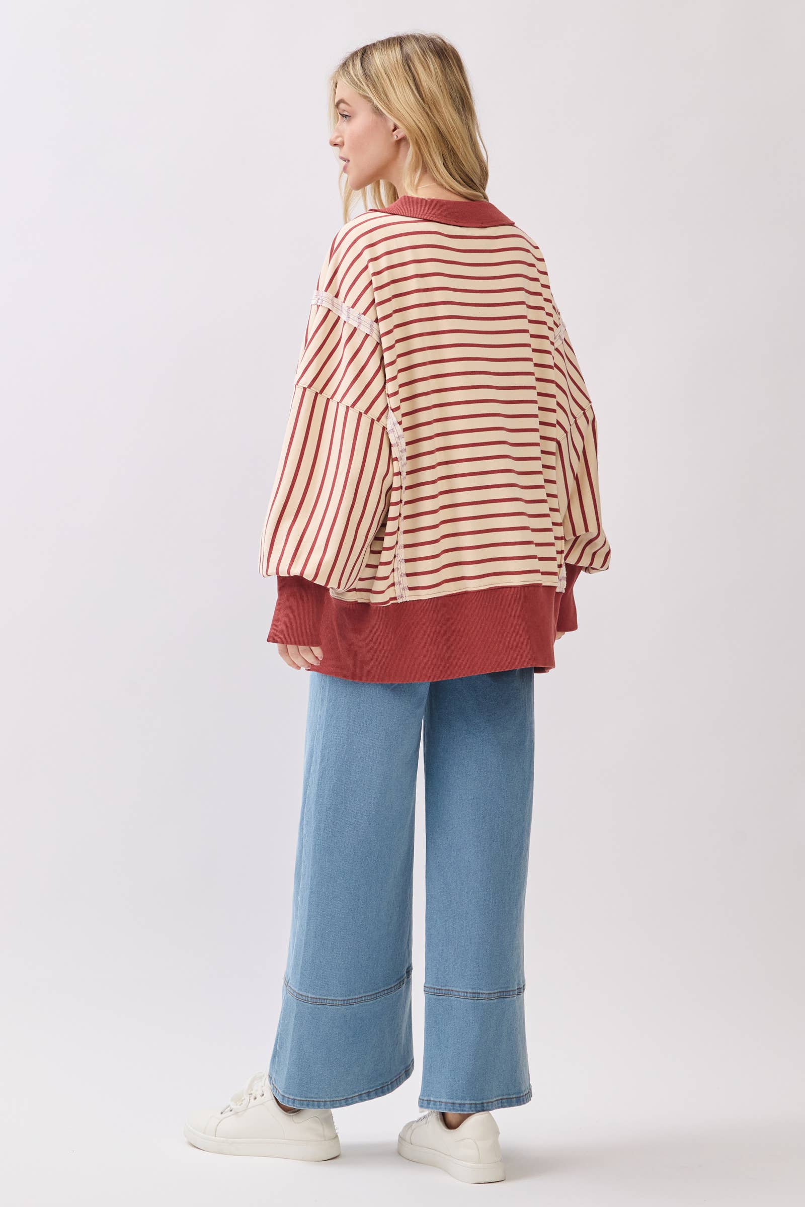 Sewn and Seen - Wholesale Sweatshirt - Women's - Striped Balloon Sleeve Terry Sweatshirt14